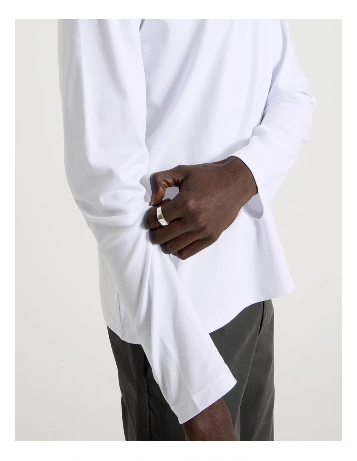 Detailed Collar Jersey Long Sleeve T/Shirt in White image 7