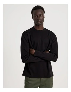 Detailed Collar Jersey Long Sleeve T/Shirt in Black