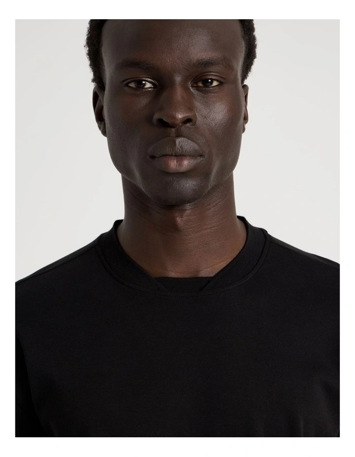 Detailed Collar Jersey Long Sleeve T/Shirt in Black image 2