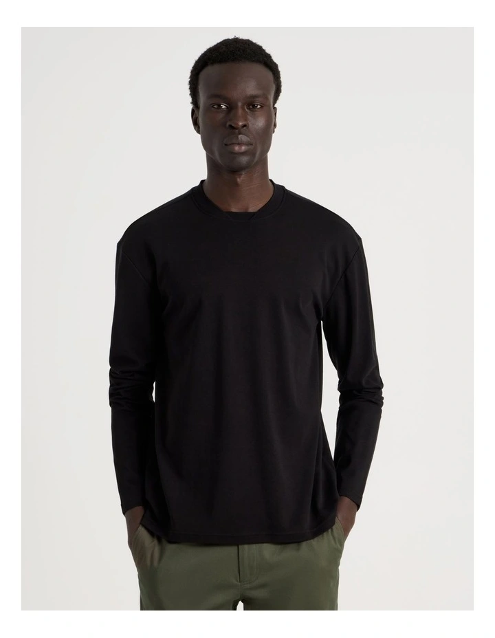Detailed Collar Jersey Long Sleeve T/Shirt in Black image 3