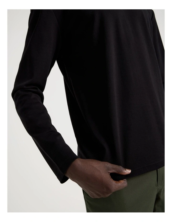 Detailed Collar Jersey Long Sleeve T/Shirt in Black image 5