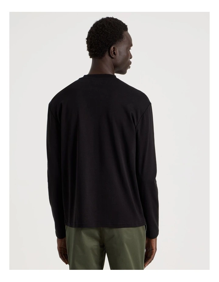 Detailed Collar Jersey Long Sleeve T/Shirt in Black image 6