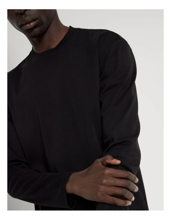 Detailed Collar Jersey Long Sleeve T/Shirt in Black image 7