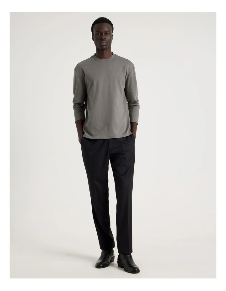Detailed Collar Jersey Long Sleeve T/Shirt in Grey image 3