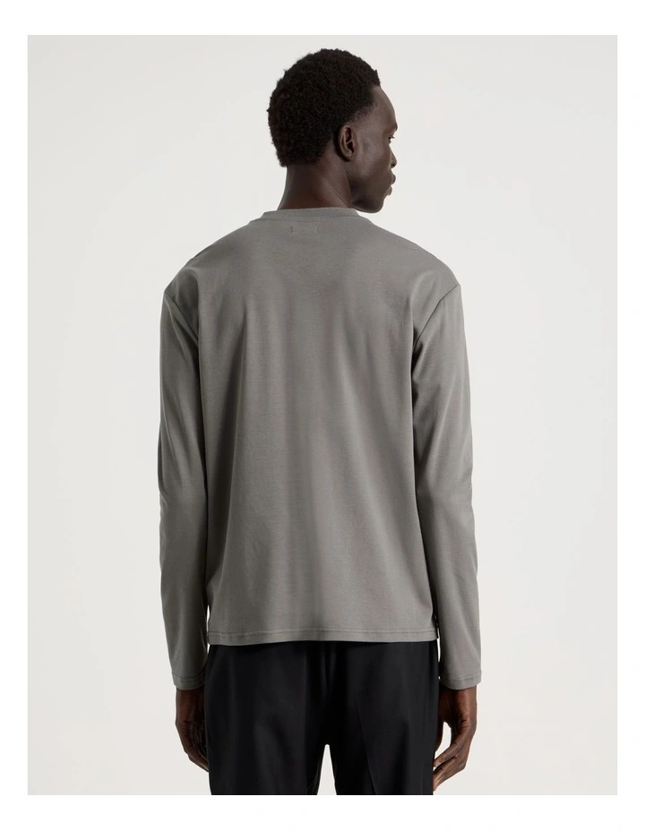 Detailed Collar Jersey Long Sleeve T/Shirt in Grey image 5