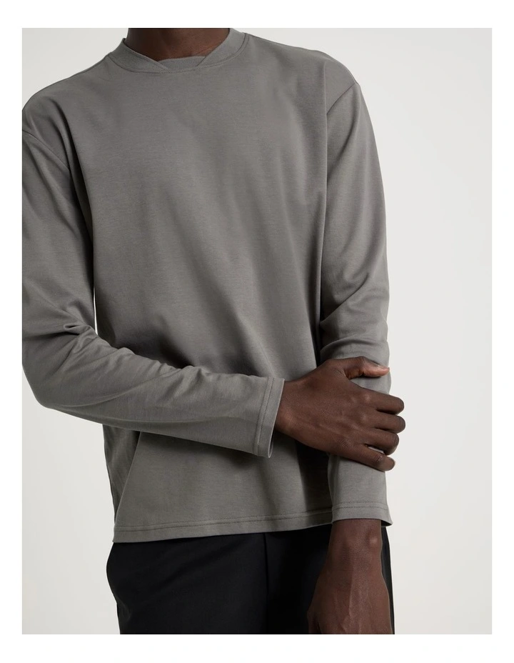 Detailed Collar Jersey Long Sleeve T/Shirt in Grey image 6