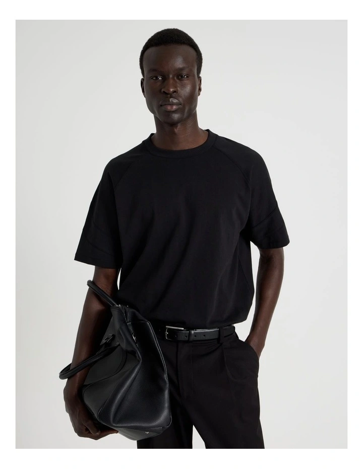 Oversized Contrast Panelled T-Shirt in Black image 1