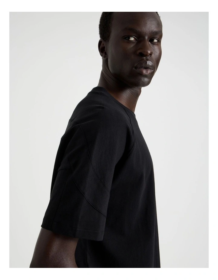 Oversized Contrast Panelled T-Shirt in Black image 3