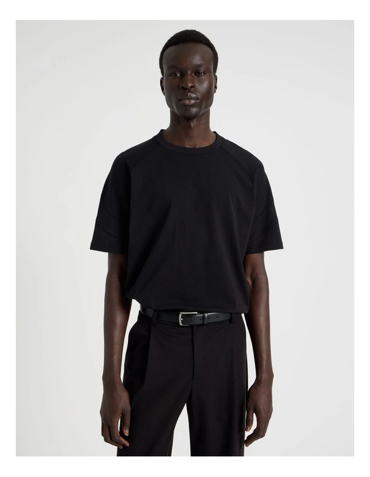 Oversized Contrast Panelled T-Shirt in Black image 4