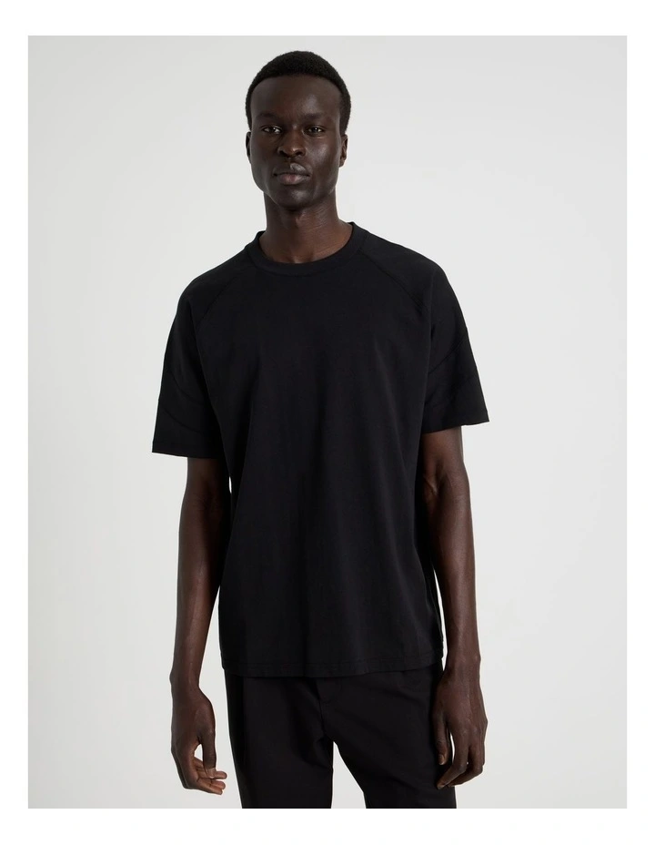 Oversized Contrast Panelled T-Shirt in Black image 5