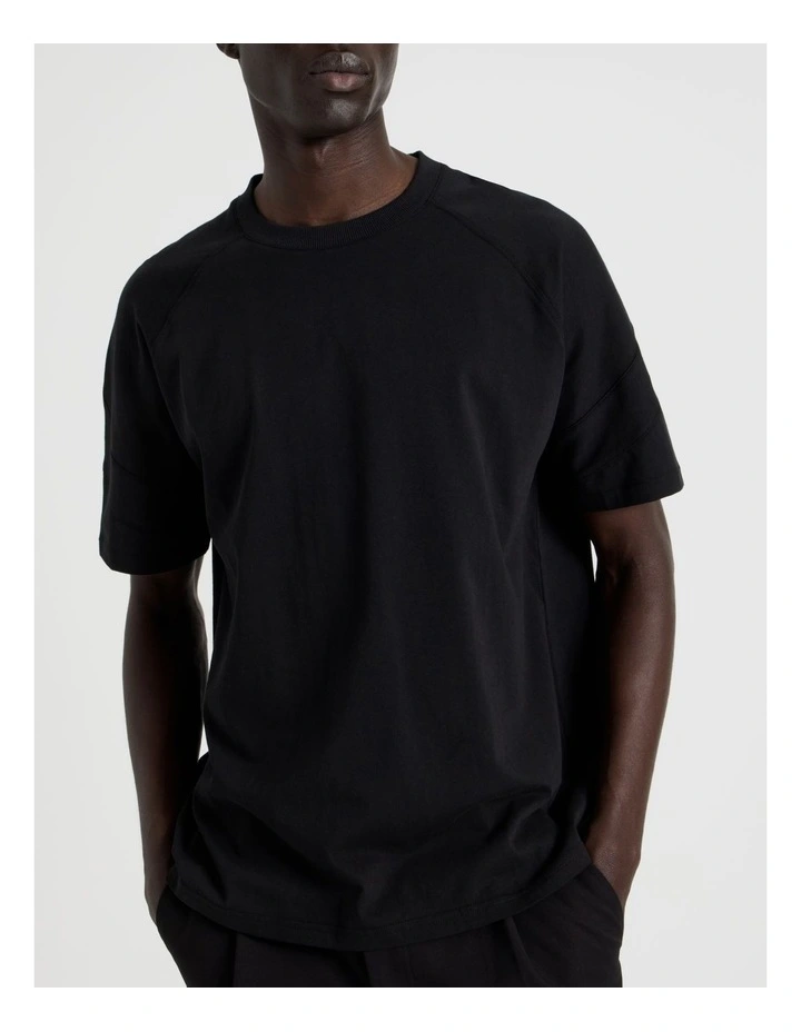 Oversized Contrast Panelled T-Shirt in Black image 7