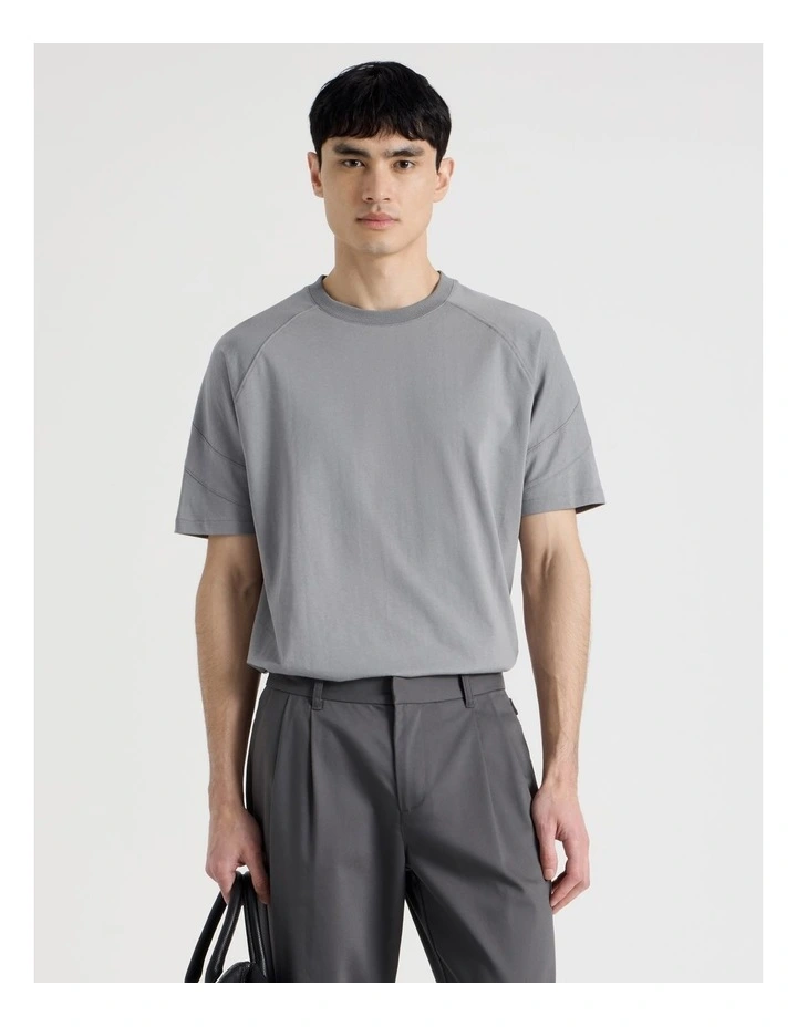 Oversized Contrast Panelled T-Shirt in Grey image 1