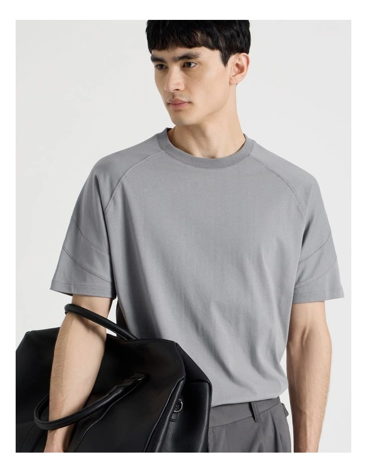 Oversized Contrast Panelled T-Shirt in Grey image 3