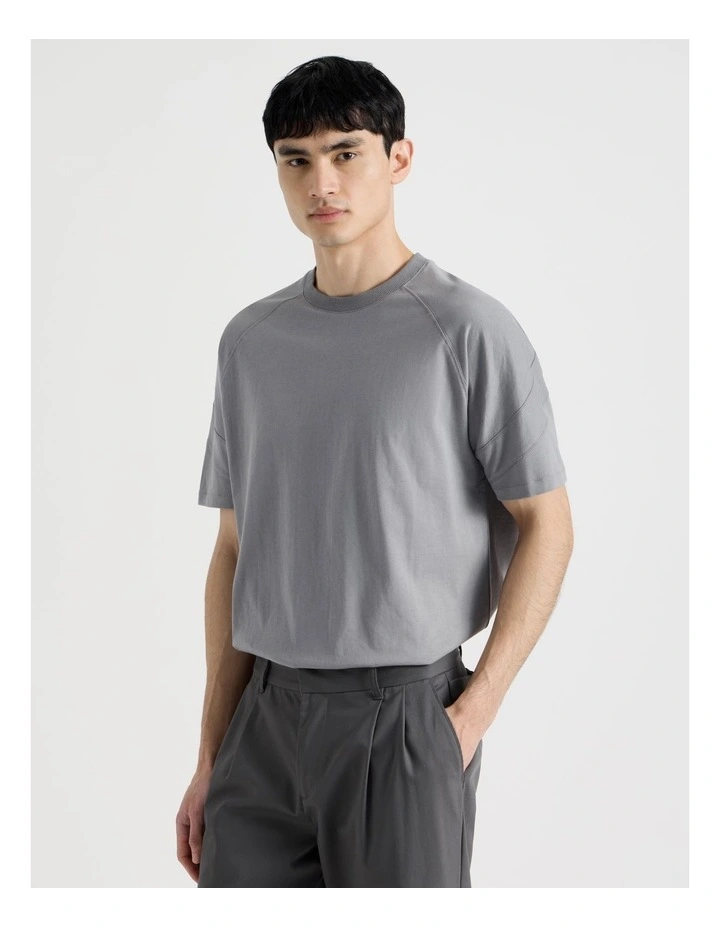 Oversized Contrast Panelled T-Shirt in Grey image 4