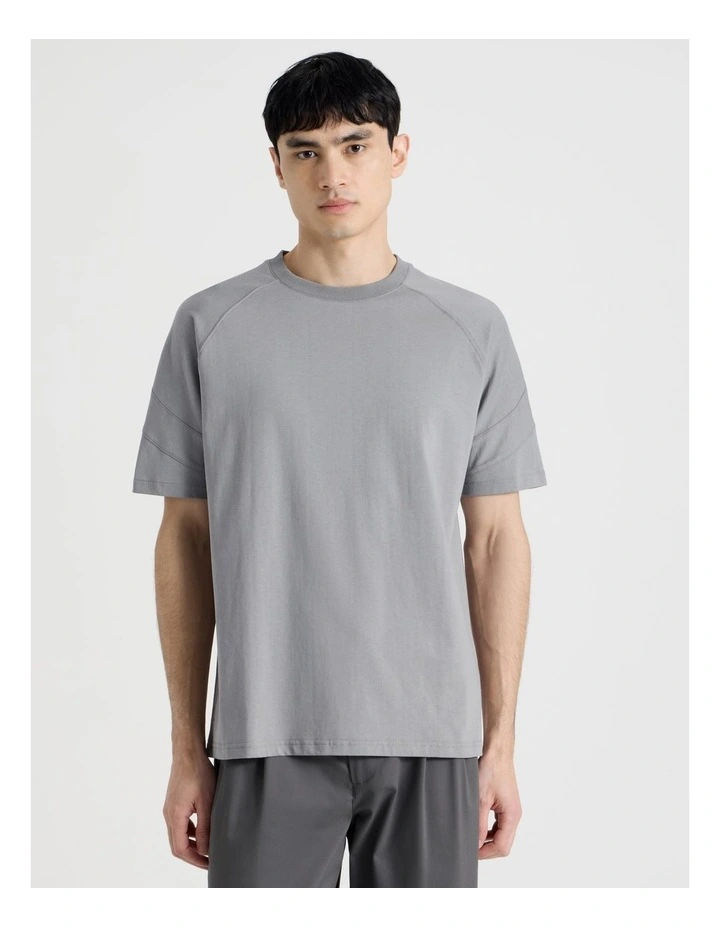 Oversized Contrast Panelled T-Shirt in Grey image 5