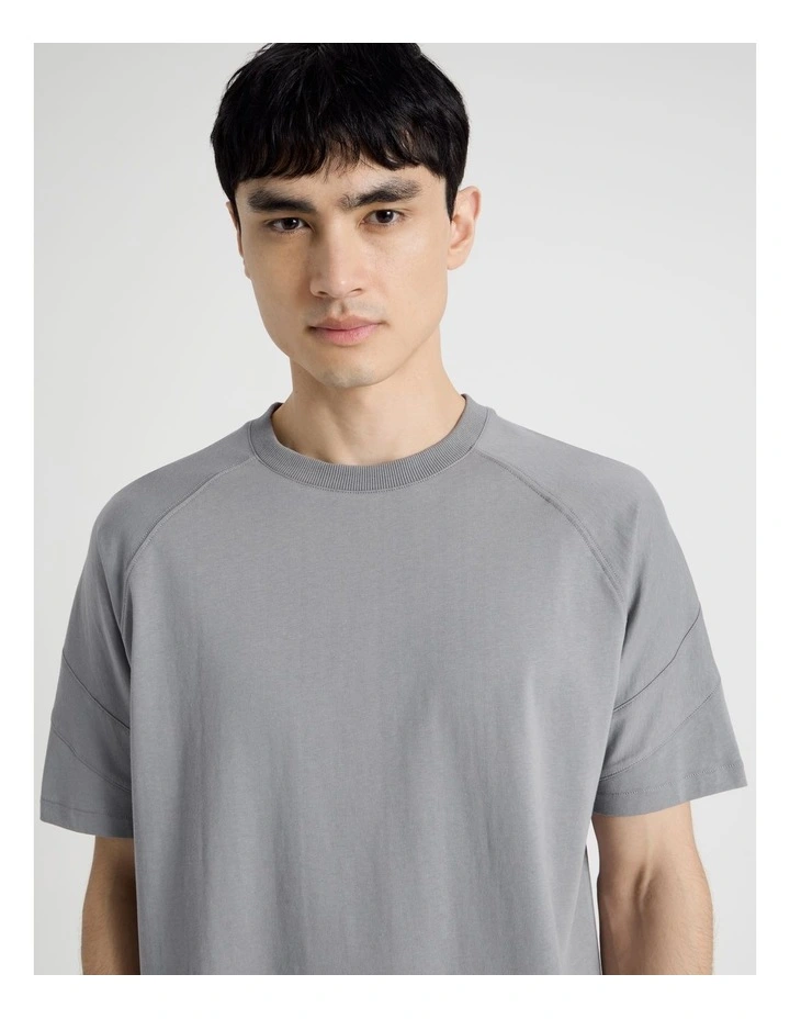 Oversized Contrast Panelled T-Shirt in Grey image 7