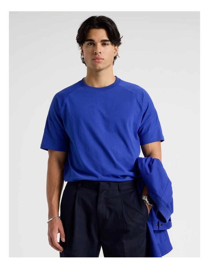 Oversized Contrast Panelled T-Shirt in Blue image 1