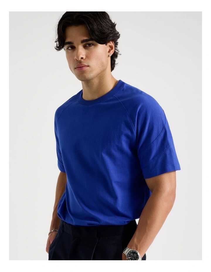 Oversized Contrast Panelled T-Shirt in Blue image 3