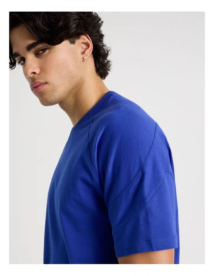 Oversized Contrast Panelled T-Shirt in Blue image 4