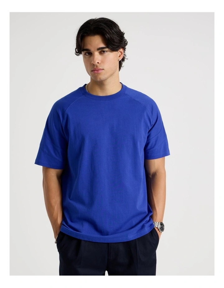 Oversized Contrast Panelled T-Shirt in Blue image 5