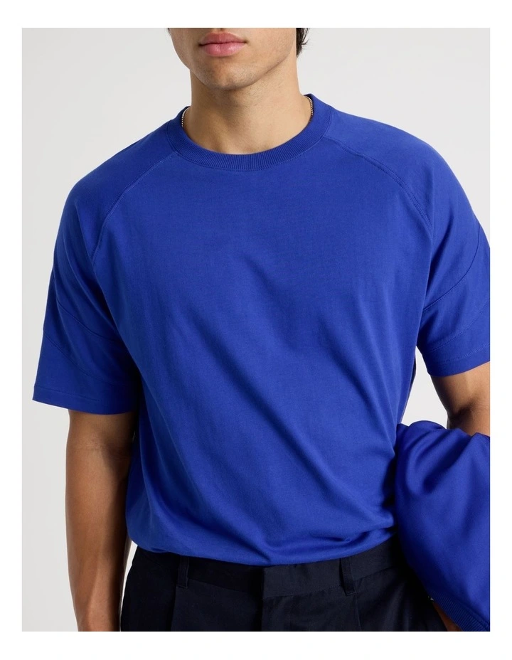 Oversized Contrast Panelled T-Shirt in Blue image 7