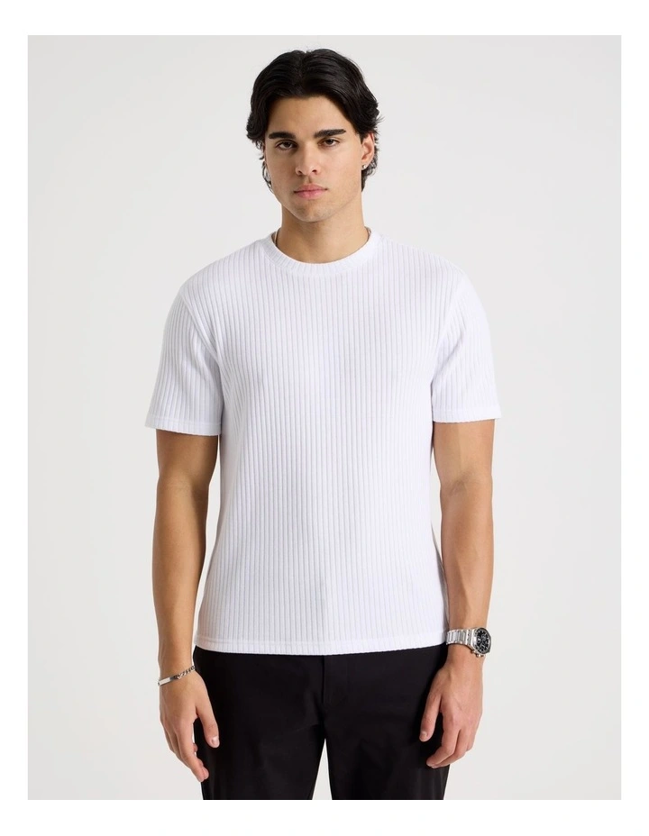 Relaxed Rib Knit T-Shirt in White image 5