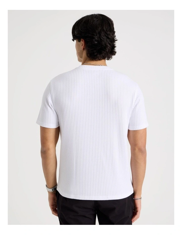 Relaxed Rib Knit T-Shirt in White image 6