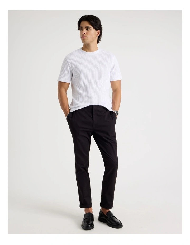 Relaxed Rib Knit T-Shirt in White image 7