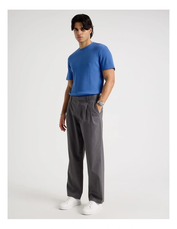 Relaxed Rib Knit T-Shirt in Blue image 2