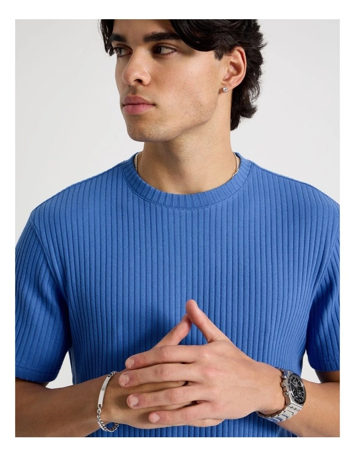 Relaxed Rib Knit T-Shirt in Blue image 3