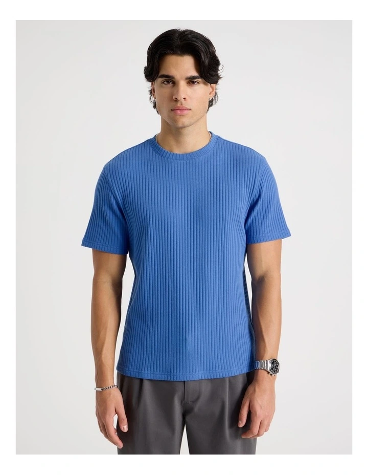 Relaxed Rib Knit T-Shirt in Blue image 5