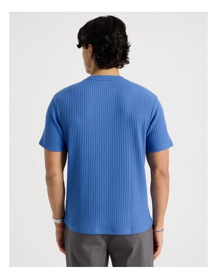 Relaxed Rib Knit T-Shirt in Blue image 6
