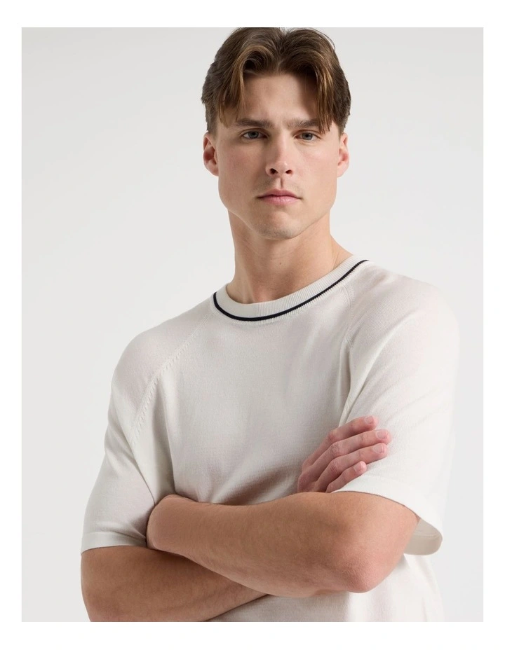 Mockneck Knit T-Shirt in White image 1