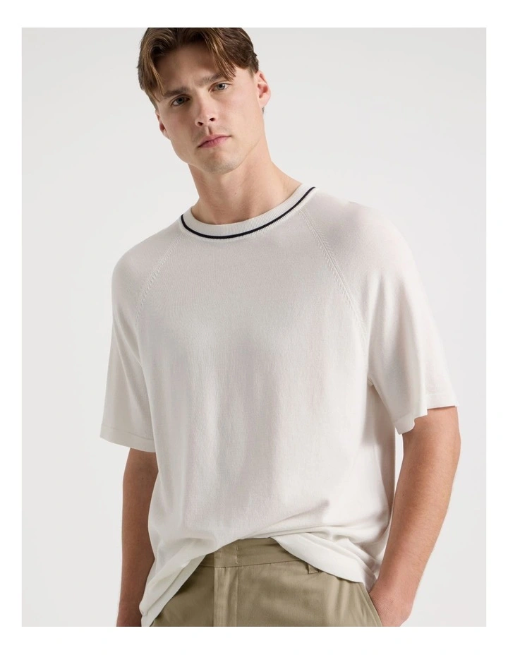 Mockneck Knit T-Shirt in White image 2