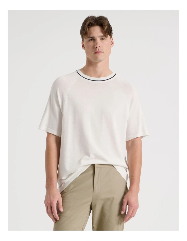 Mockneck Knit T-Shirt in White image 3