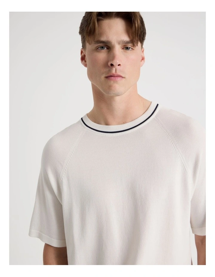 Mockneck Knit T-Shirt in White image 4