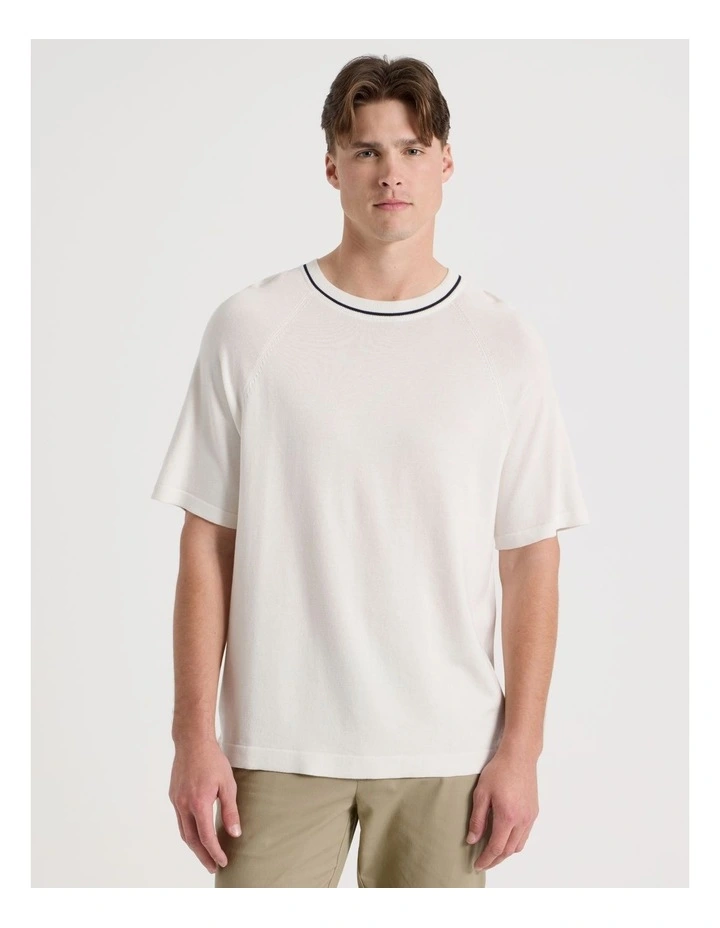 Mockneck Knit T-Shirt in White image 5