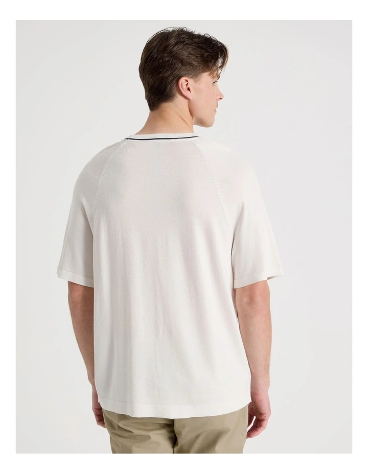 Mockneck Knit T-Shirt in White image 6