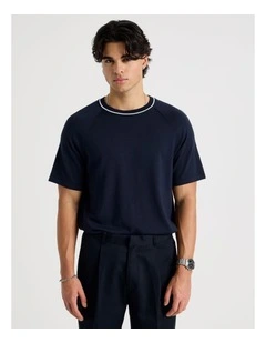 Mockneck Knit T-Shirt in Navy