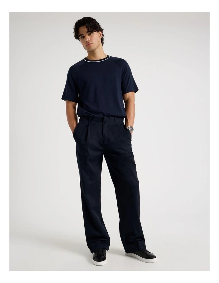 Mockneck Knit T-Shirt in Navy image 2