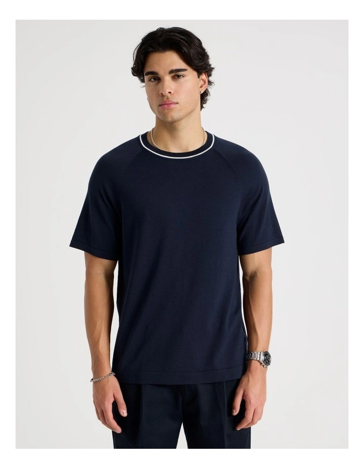 Mockneck Knit T-Shirt in Navy image 5