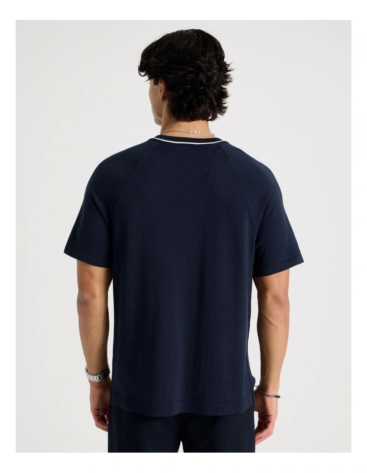 Mockneck Knit T-Shirt in Navy image 6