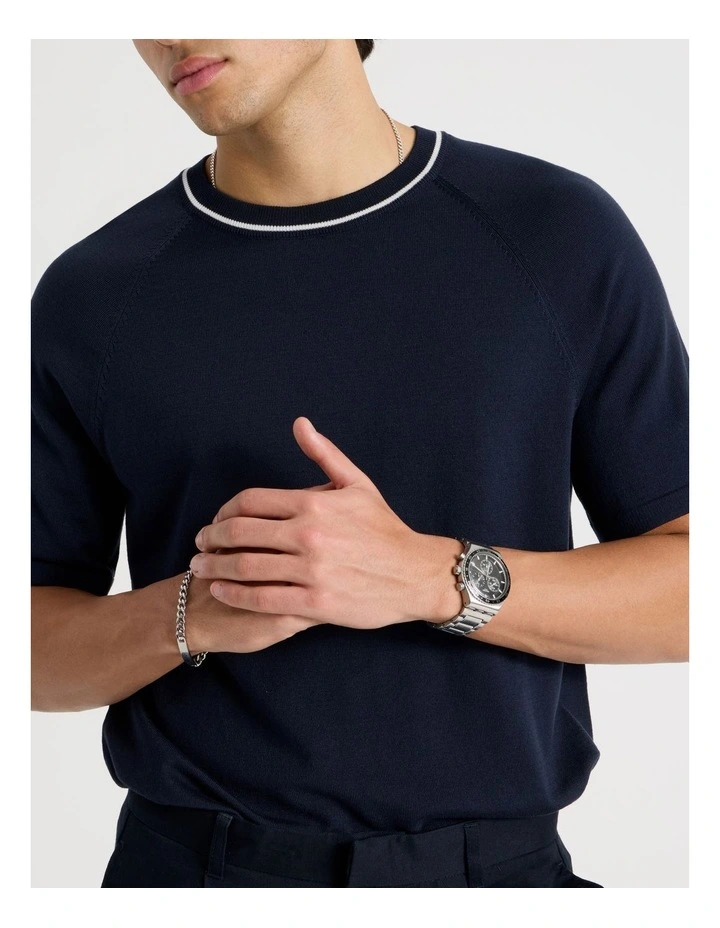 Mockneck Knit T-Shirt in Navy image 7