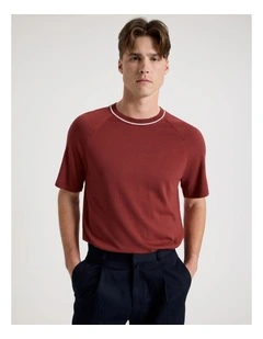 Mockneck Knit T-Shirt in Red