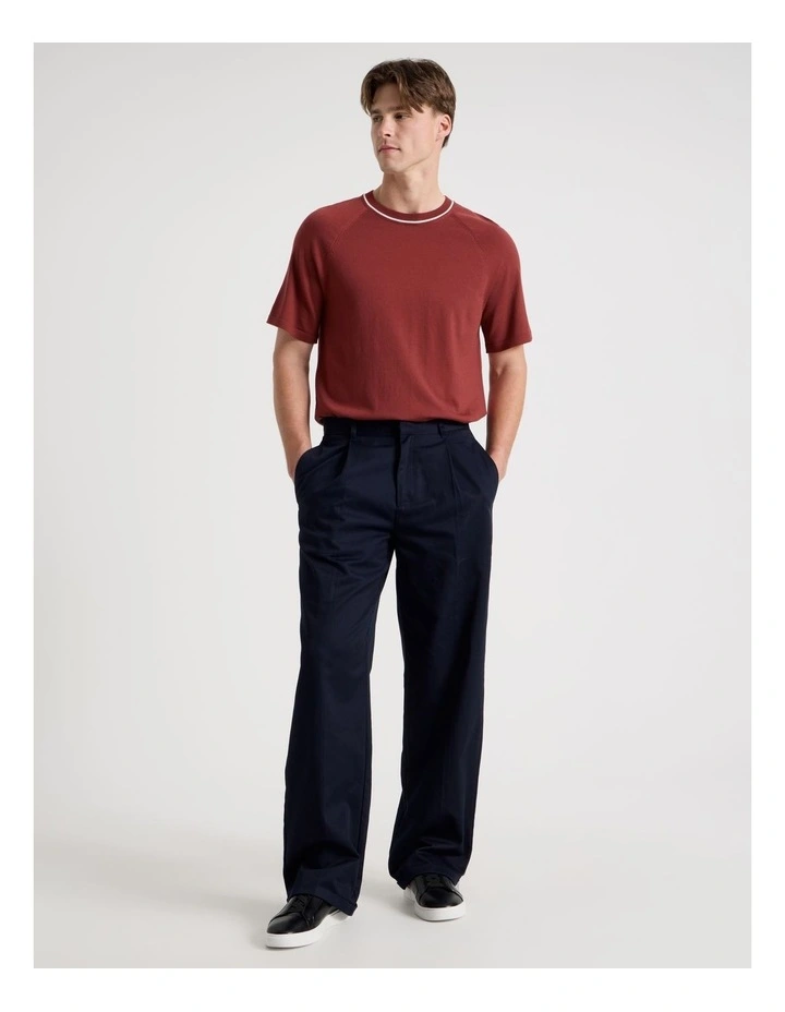 Mockneck Knit T-Shirt in Red image 2
