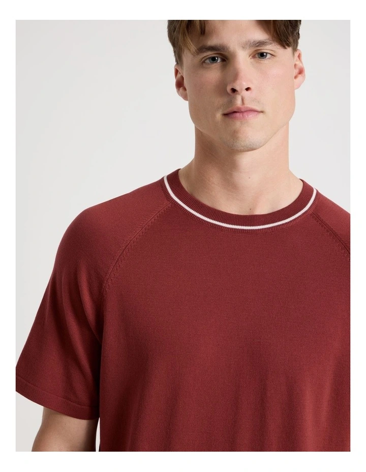 Mockneck Knit T-Shirt in Red image 4