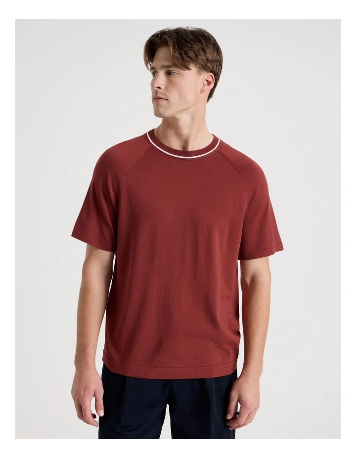 Mockneck Knit T-Shirt in Red image 5