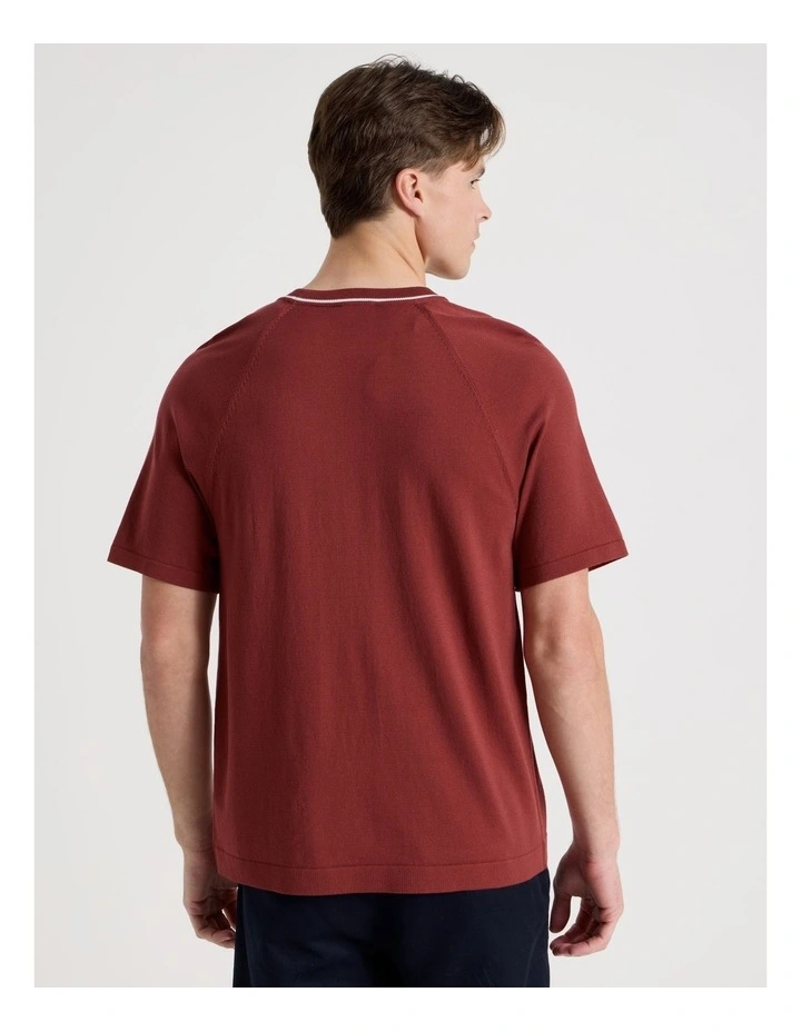 Mockneck Knit T-Shirt in Red image 6