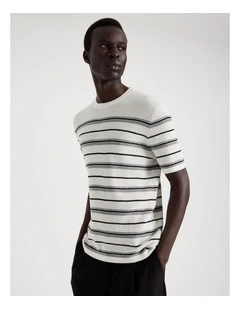Striped Knit T-Shirt in White