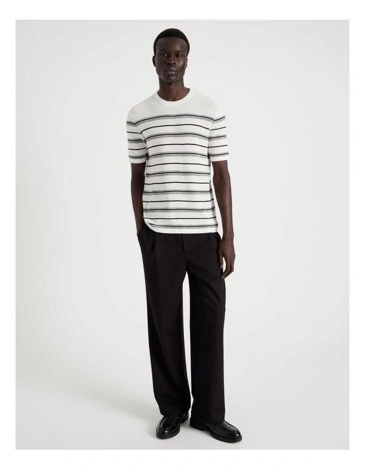 Striped Knit T-Shirt in White image 2